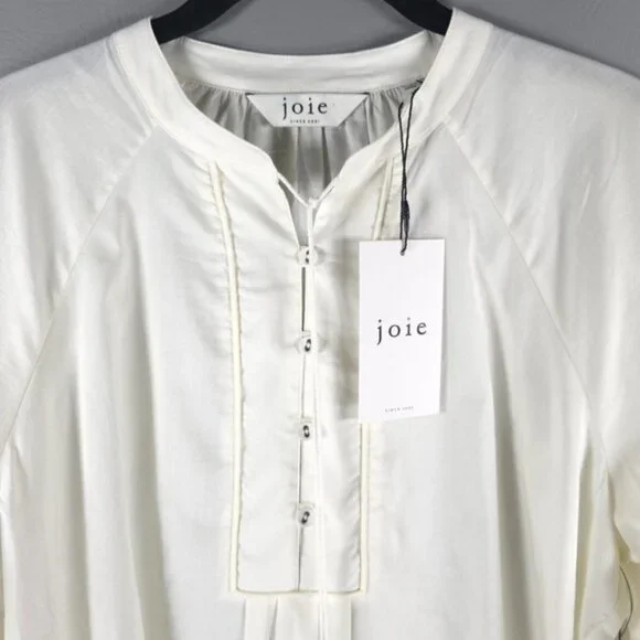 NWT Joie Dracha Porcelain Pleated Top Long Sleeve Top 9118P04950B Size S